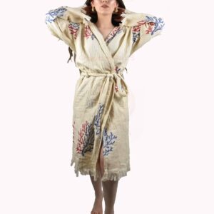 Mercan Müslin Peştemal Pamuk Bornoz Püsküllü Sabahlık Cotton Muslin Hammam Dressing Gown
