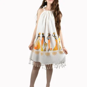Askılı Müslin Buldan Bezi Plaj Elbisesi Göz Baskılı %100 Pamuk Beachwear Strappy Dress Cotton