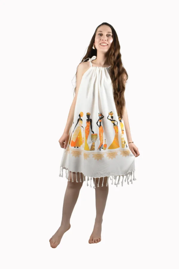Askılı Müslin Buldan Bezi Plaj Elbisesi Göz Baskılı %100 Pamuk Beachwear Strappy Dress Cotton