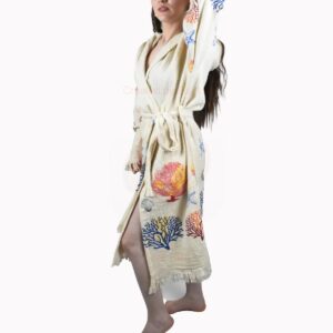 Deniz Müslin Peştemal Pamuk Bornoz Püsküllü Sabahlık Cotton Muslin Hammam Dressing Gown